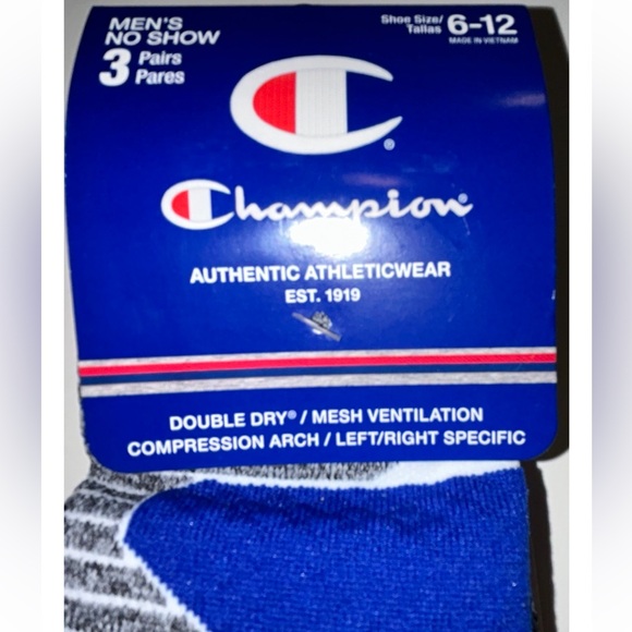 Champion No Show Socks 3 Pair Men's 6-12 White Black Yellow Blue w Logo NEW $18 - Picture 6 of 12